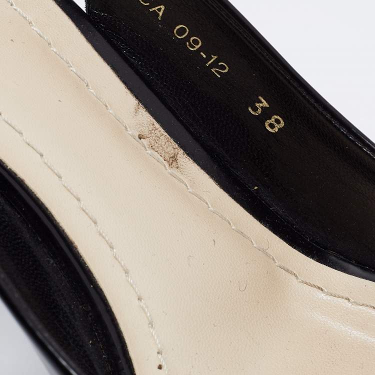Pre Owned Dior Black Leather Peep Toe Cannage Heel Slingback Pumps Size 38
