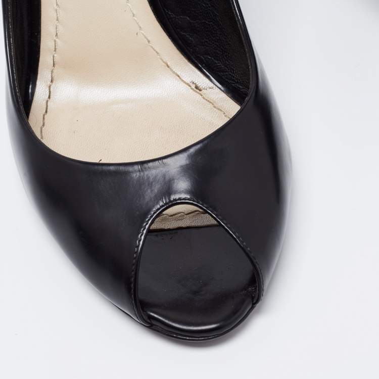 Pre Owned Dior Black Leather Peep Toe Cannage Heel Slingback Pumps Size 38