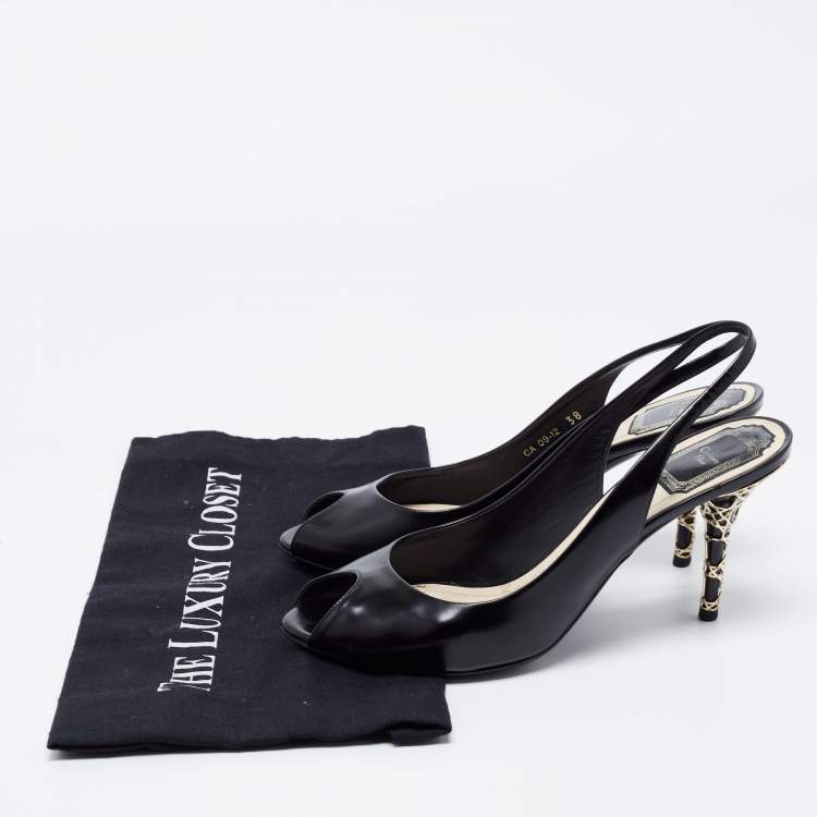 Pre Owned Dior Black Leather Peep Toe Cannage Heel Slingback Pumps Size 38
