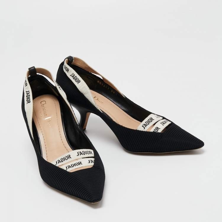 Pre Owned Christian Dior Black Technical Fabric J'adior Ribbon Pumps Size 38.5