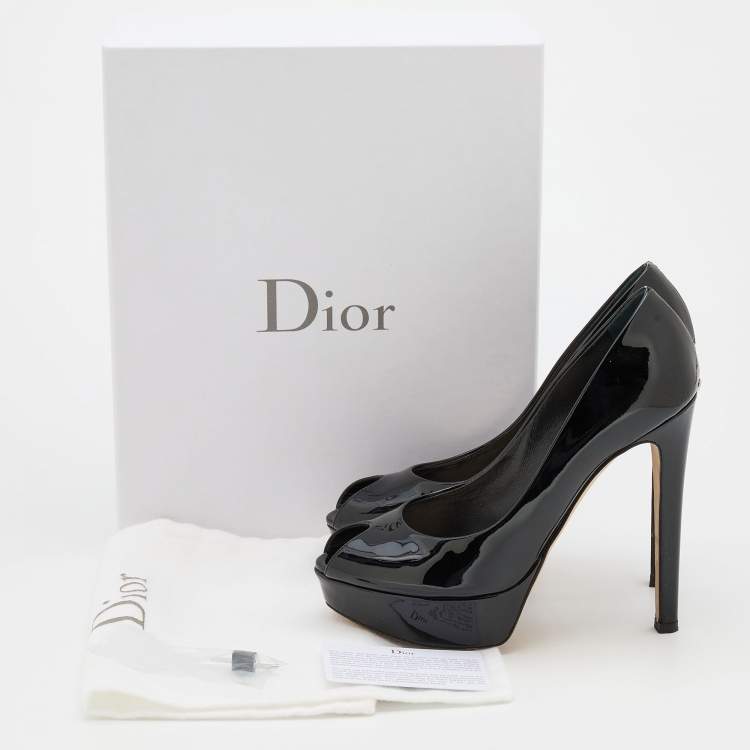 Pre Owned Dior Black Patent Leather Peep Toe Platform Pumps Size 38