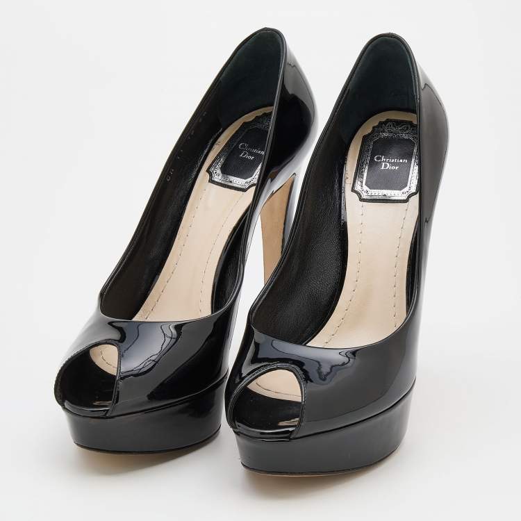 Pre Owned Dior Black Patent Leather Peep Toe Platform Pumps Size 38