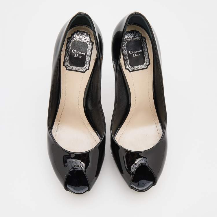 Pre Owned Dior Black Patent Leather Peep Toe Platform Pumps Size 38