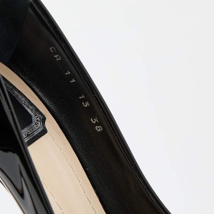 Pre Owned Dior Black Patent Leather Peep Toe Platform Pumps Size 38