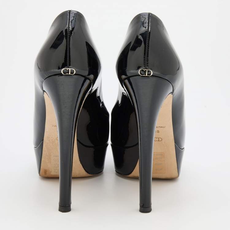 Pre Owned Dior Black Patent Leather Peep Toe Platform Pumps Size 38