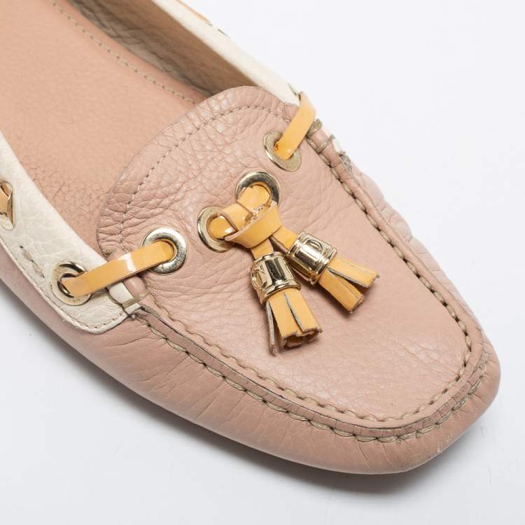 Pre Owned Dior Pink/White Leather Tassel Slip on Loafers Size 39
