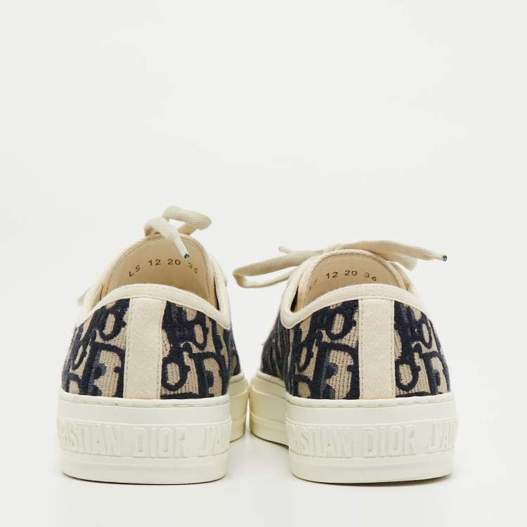 Pre Owned Dior Navy Blue/Off-White Oblique Fabric Walk'n'Dior Low Top Sneakers Size 36
