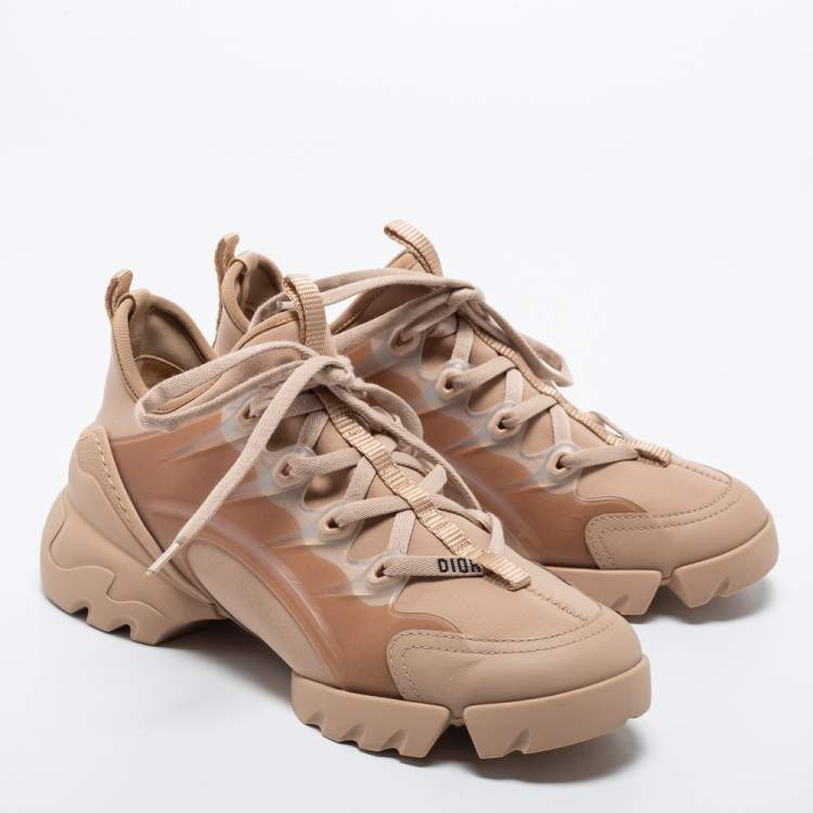مملوكة مسبقًا Dior Beige Rubber and Fabric D-Connect Sneakers Size 36
