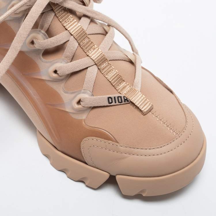 مملوكة مسبقًا Dior Beige Rubber and Fabric D-Connect Sneakers Size 36
