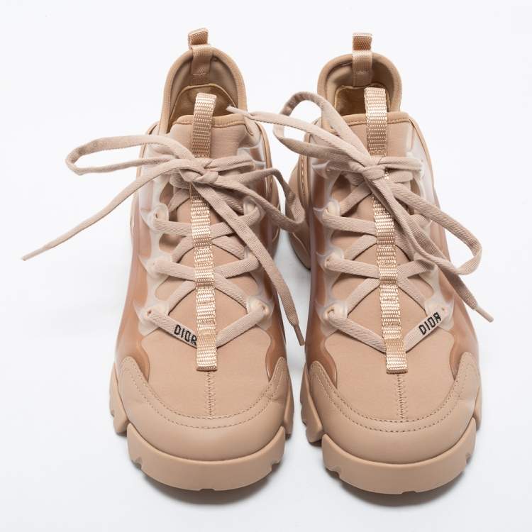 مملوكة مسبقًا Dior Beige Rubber and Fabric D-Connect Sneakers Size 36