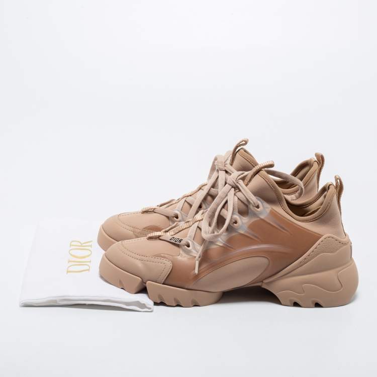 مملوكة مسبقًا Dior Beige Rubber and Fabric D-Connect Sneakers Size 36