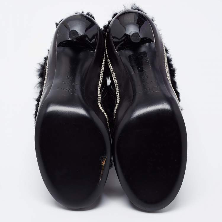 Pre Owned Dior Black Fur and Leather Ankle Length Booties Size 39
