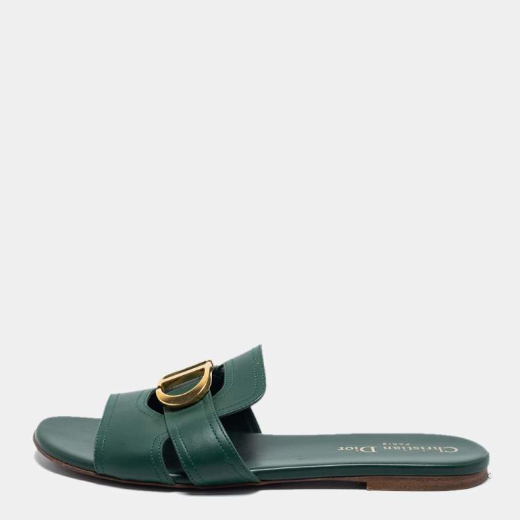 Pre Owned Dior Green Leather 30 Montaigne Flat Slides Size 38