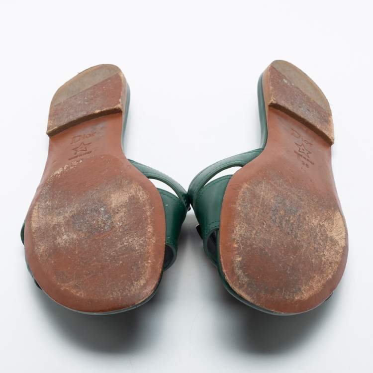Pre Owned Dior Green Leather 30 Montaigne Flat Slides Size 38