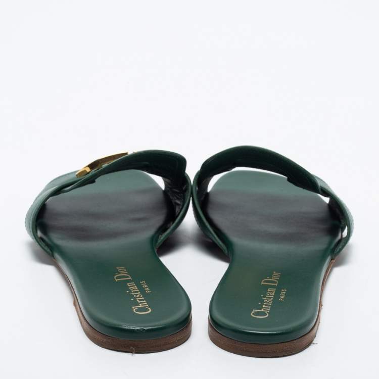 Pre Owned Dior Green Leather 30 Montaigne Flat Slides Size 38