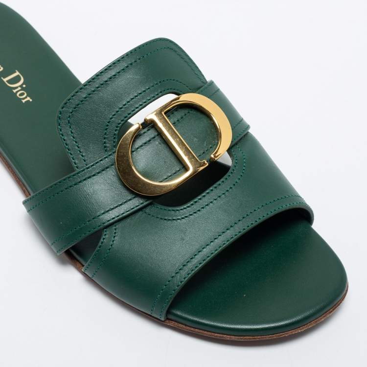 Pre Owned Dior Green Leather 30 Montaigne Flat Slides Size 38