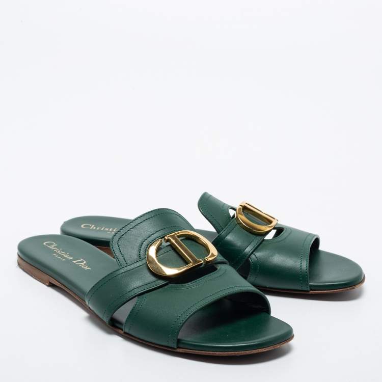 Pre Owned Dior Green Leather 30 Montaigne Flat Slides Size 38