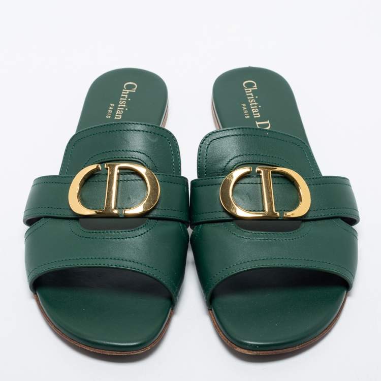 Pre Owned Dior Green Leather 30 Montaigne Flat Slides Size 38