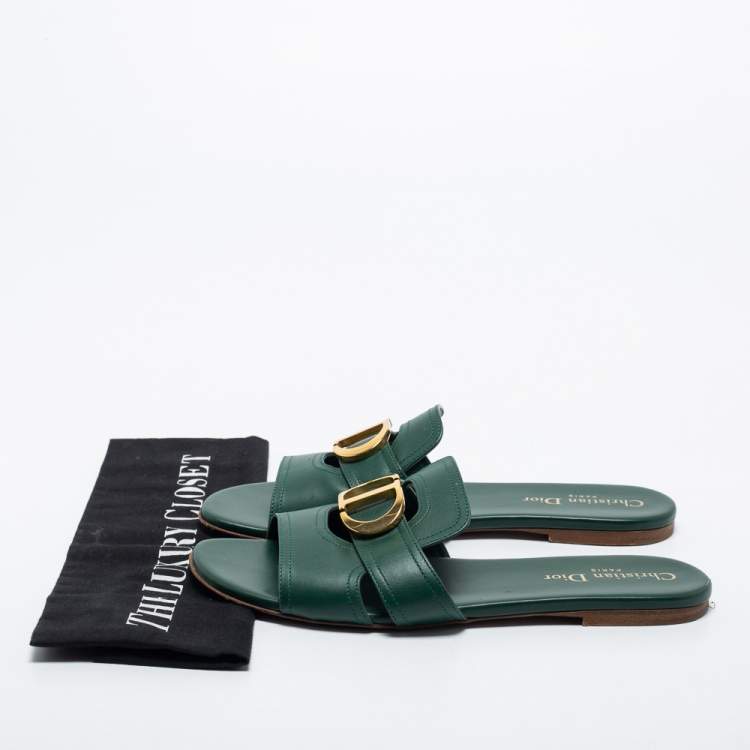 Pre Owned Dior Green Leather 30 Montaigne Flat Slides Size 38