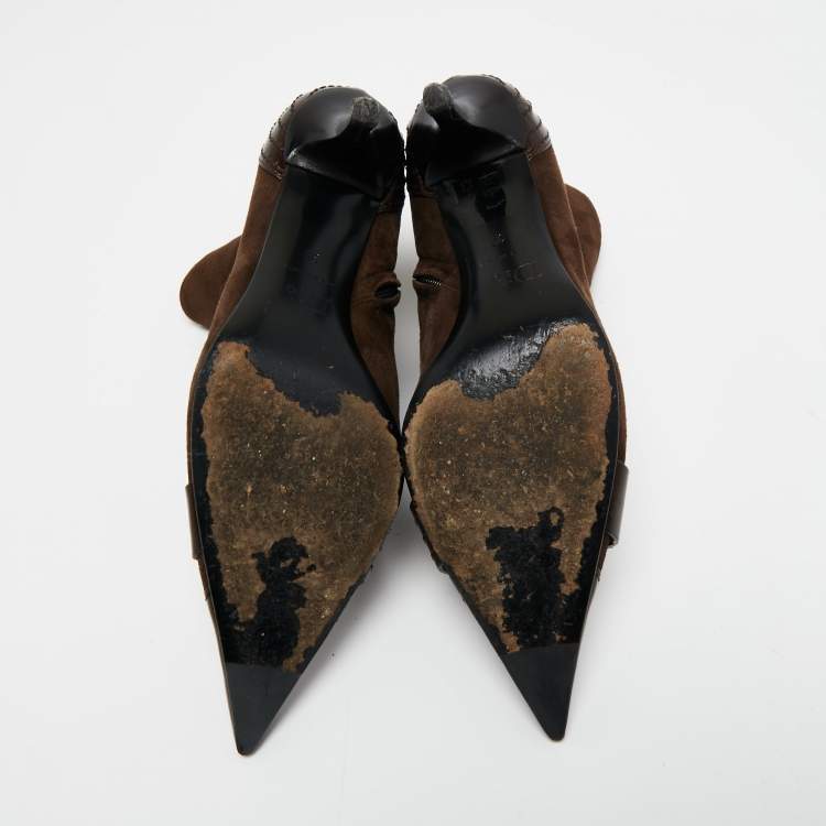 Pre Owned Dior Brown Suede Pointed Toe Ankle Booties Size 39