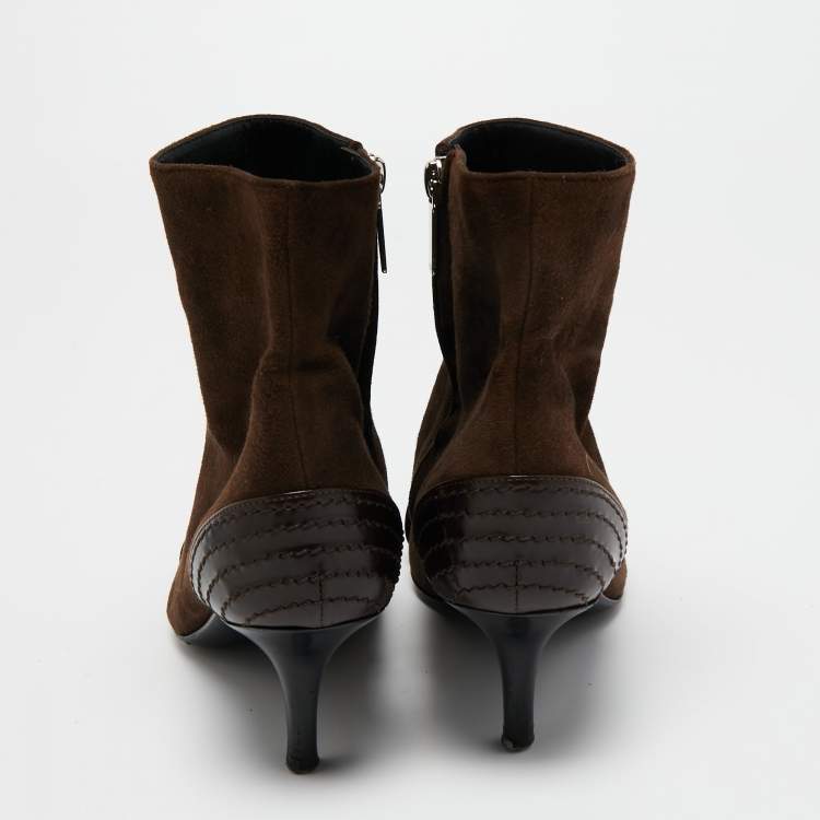 Pre Owned Dior Brown Suede Pointed Toe Ankle Booties Size 39