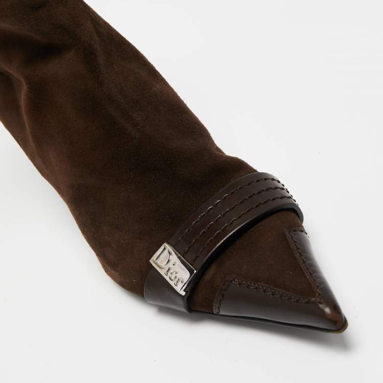 Pre Owned Dior Brown Suede Pointed Toe Ankle Booties Size 39