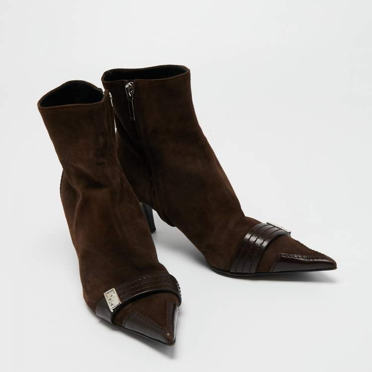 Pre Owned Dior Brown Suede Pointed Toe Ankle Booties Size 39