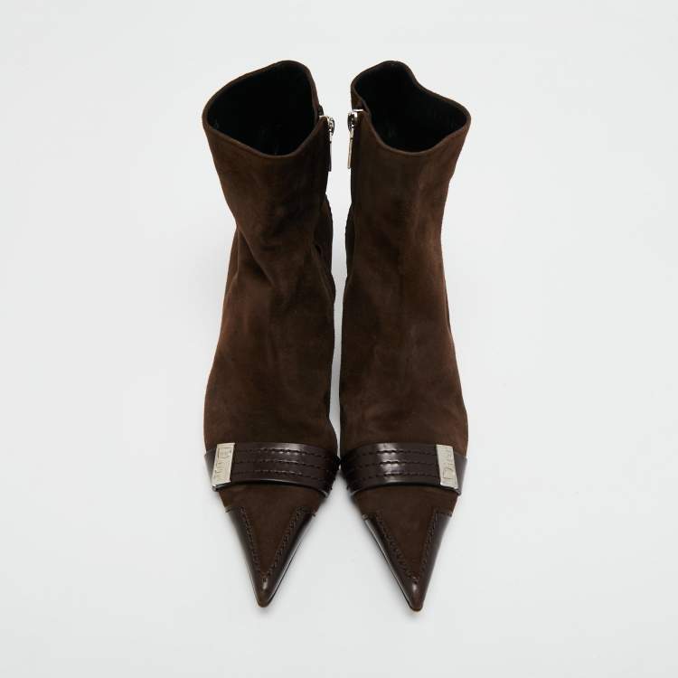 Pre Owned Dior Brown Suede Pointed Toe Ankle Booties Size 39