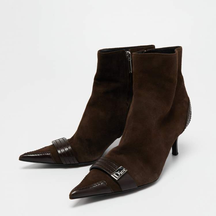 Pre Owned Dior Brown Suede Pointed Toe Ankle Booties Size 39