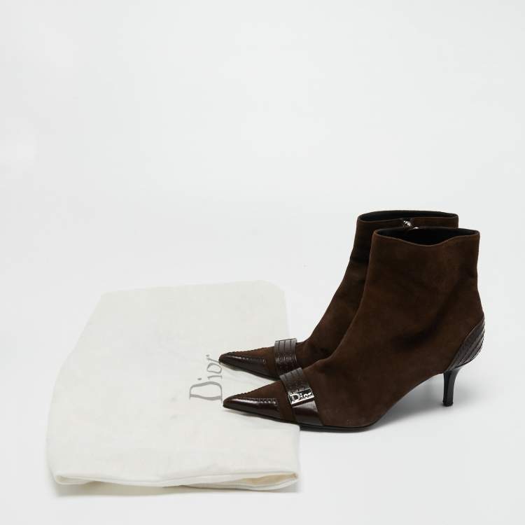Pre Owned Dior Brown Suede Pointed Toe Ankle Booties Size 39