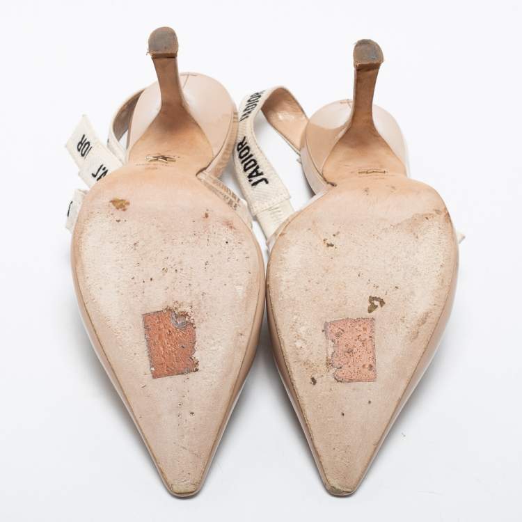 Pre Owned Dior Beige Patent Leather J'adior Slingback Pumps Size 38