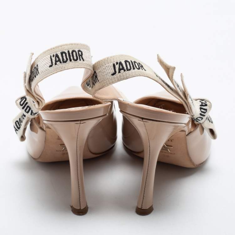 Pre Owned Dior Beige Patent Leather J'adior Slingback Pumps Size 38