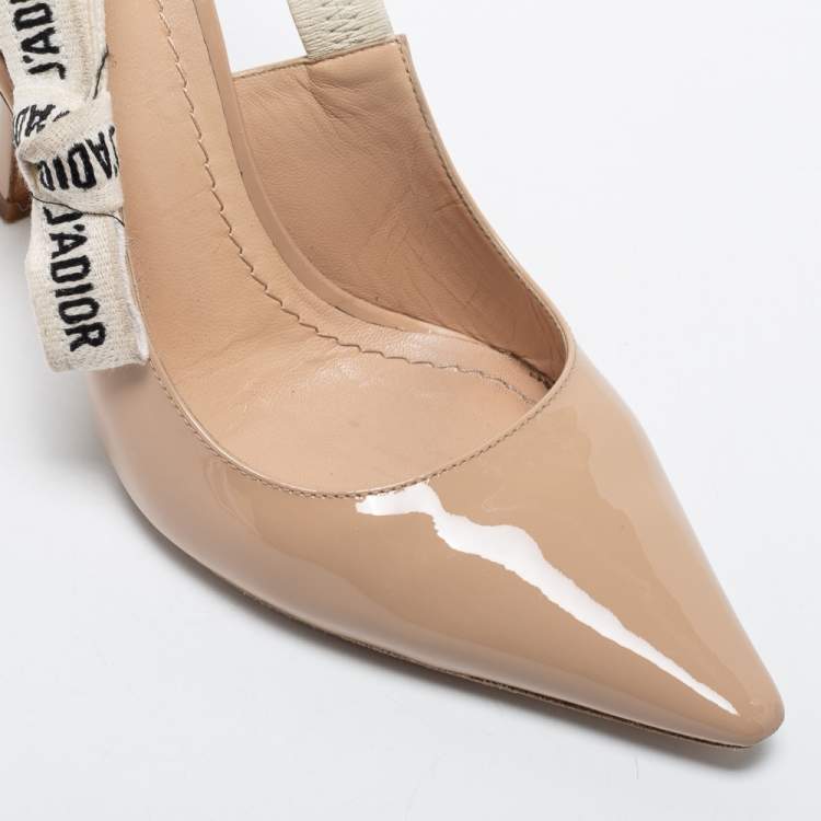 Pre Owned Dior Beige Patent Leather J'adior Slingback Pumps Size 38