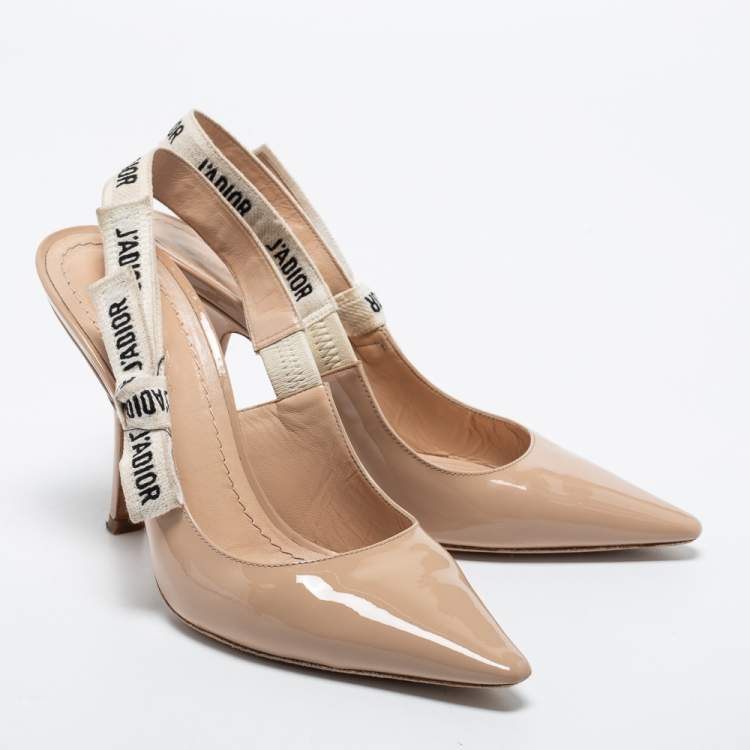 Pre Owned Dior Beige Patent Leather J'adior Slingback Pumps Size 38