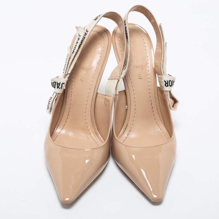 Pre Owned Dior Beige Patent Leather J'adior Slingback Pumps Size 38