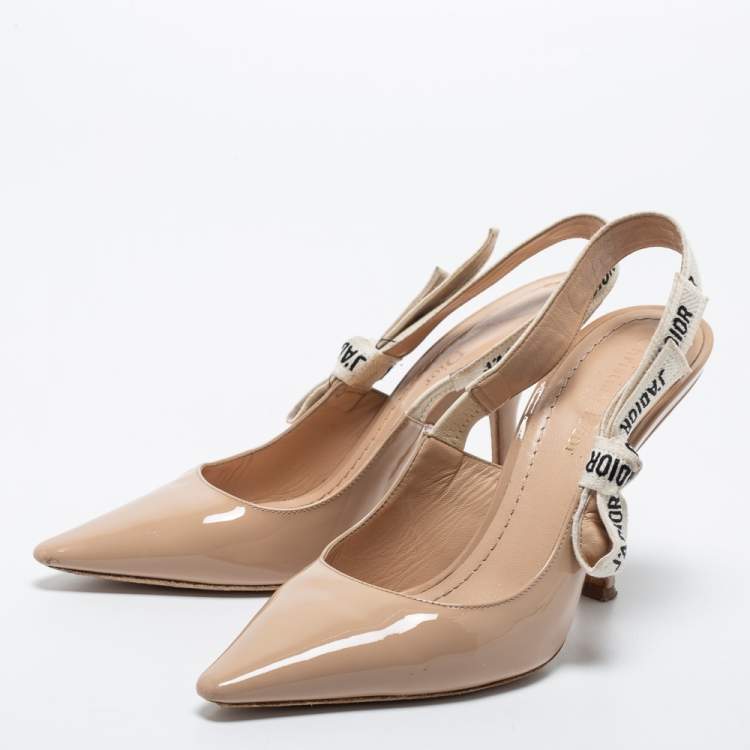 Pre Owned Dior Beige Patent Leather J'adior Slingback Pumps Size 38