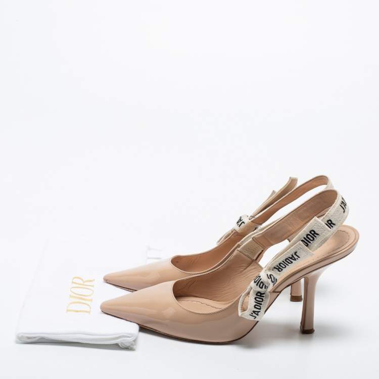 Pre Owned Dior Beige Patent Leather J'adior Slingback Pumps Size 38