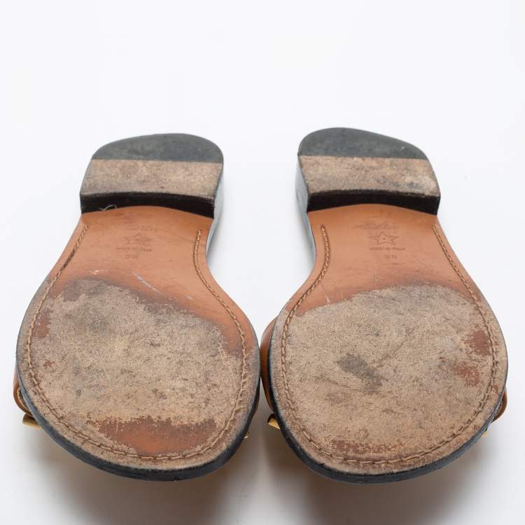 Pre Owned Christian Dior Tan Leather Dior Evolution Flat Slides Size 38