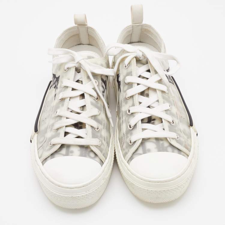 Pre Owned Dior White/Grey Oblique Mesh and Rubber B23 Low Top Sneakers Size 41