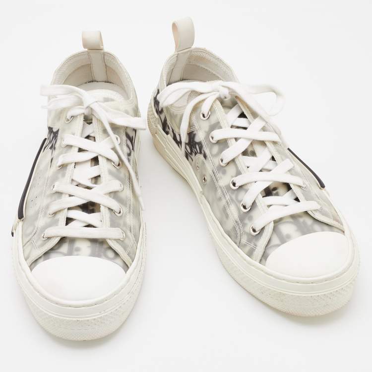 Pre Owned Dior White/Grey Oblique Mesh and Rubber B23 Low Top Sneakers Size 41