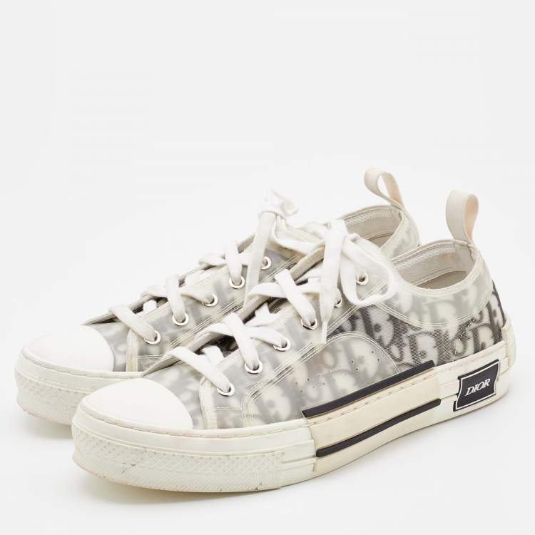 Pre Owned Dior White/Grey Oblique Mesh and Rubber B23 Low Top Sneakers Size 41
