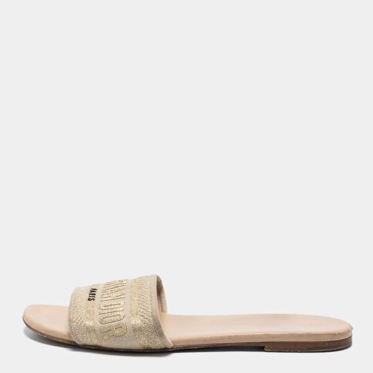 Pre Owned Dior Beige Canvas Dway Flat Sandals Size 38 
