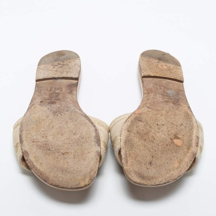 Pre Owned Dior Beige Canvas Dway Flat Sandals Size 38 
