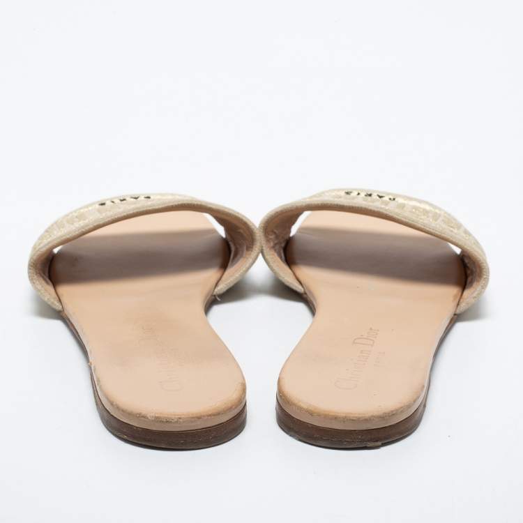 Pre Owned Dior Beige Canvas Dway Flat Sandals Size 38 
