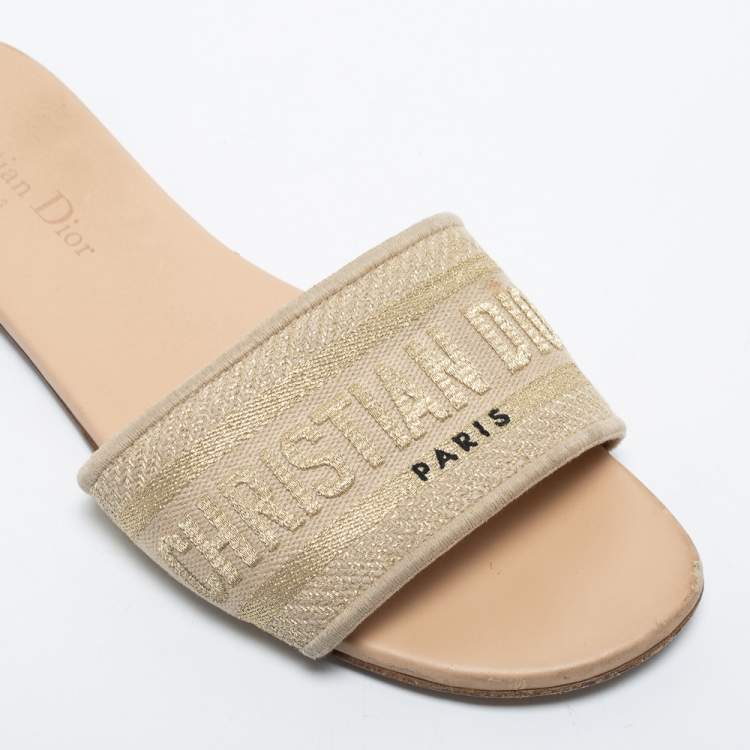 Pre Owned Dior Beige Canvas Dway Flat Sandals Size 38 