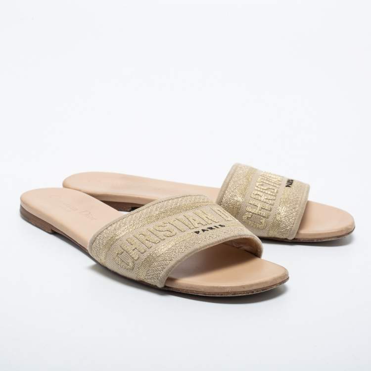 Pre Owned Dior Beige Canvas Dway Flat Sandals Size 38 