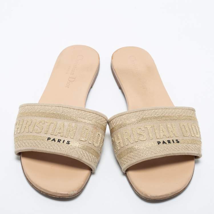 Pre Owned Dior Beige Canvas Dway Flat Sandals Size 38 
