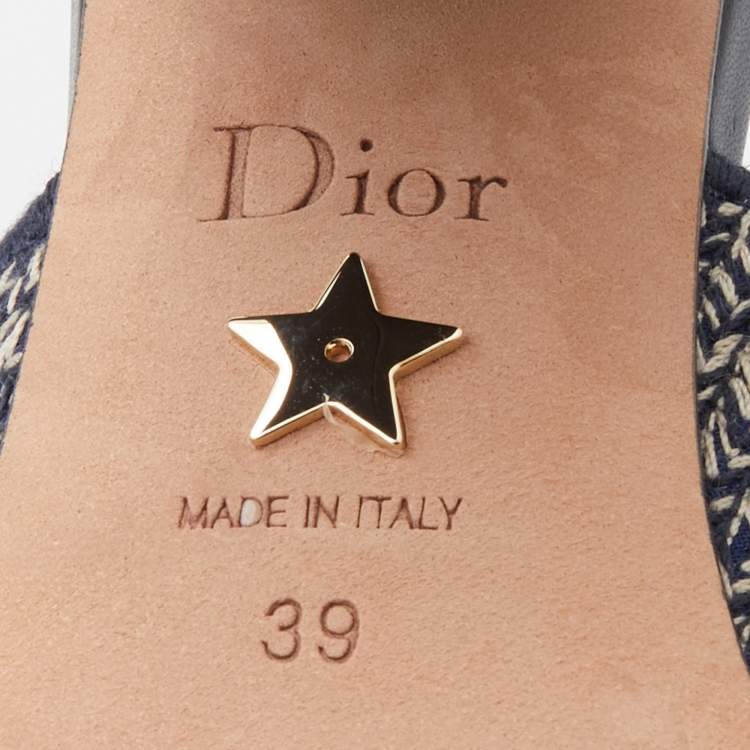 Pre Owned Dior Navy Blue Canvas Dway Block Heel Slide Sandals Size 39