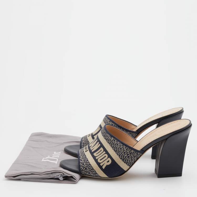 Pre Owned Dior Navy Blue Canvas Dway Block Heel Slide Sandals Size 39