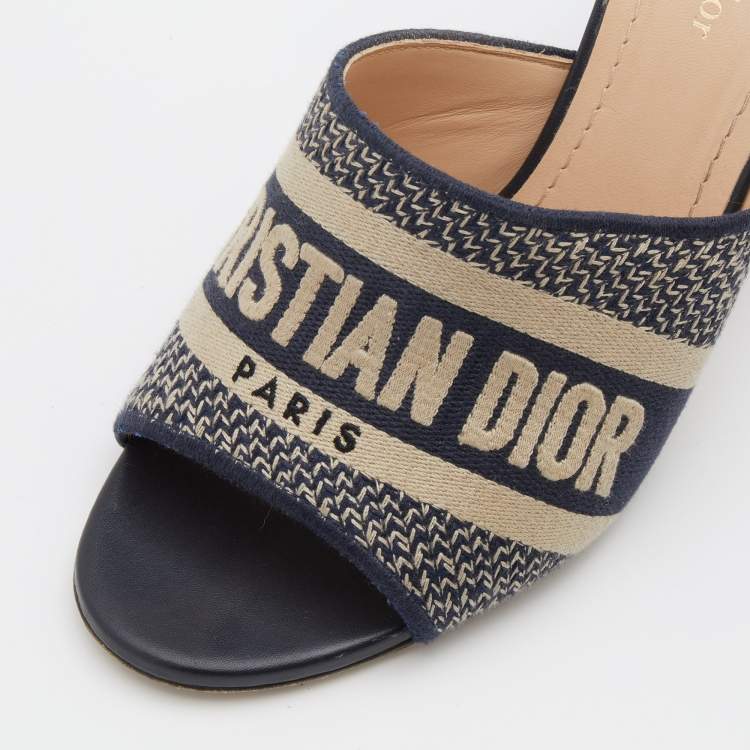 Pre Owned Dior Navy Blue Canvas Dway Block Heel Slide Sandals Size 39